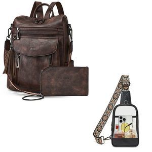 Backpack Purse for Women + Clear Bag Stadium Approved Coffee&Black🐺